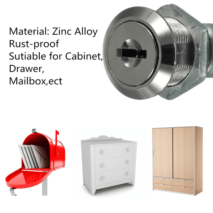Zinc Alloy Cam Lock Filing Cabinet Mail Box Drawer Cupboard Locker with Two Keys 16Mm/ 20Mm - Trendha