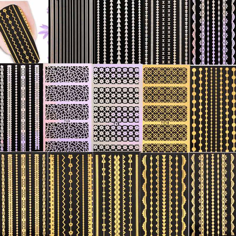 Water Transfer Gold Silver Strip Leopard Print Nail Art Sticker Decal Decoration - Trendha
