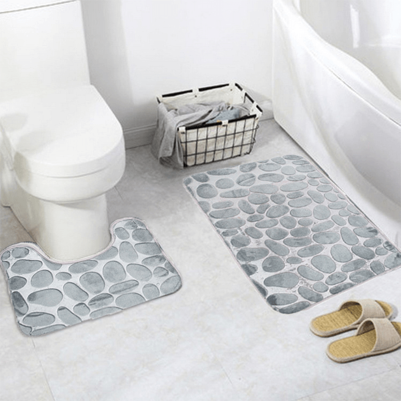 2Pcs Flannel Toilet Lid Bath Rugs Soft Floor Home anti Slip Liner Memory Foam Durable Cover Shower Carpets Bathroom Mat Set - Trendha