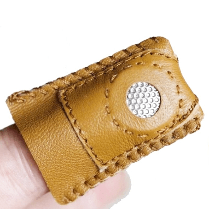 Handmade Patchwork Faux Leather Thimble Finger Sets with Metal Tip DIY Sewing Tools Hand Needlework Accessory - Trendha
