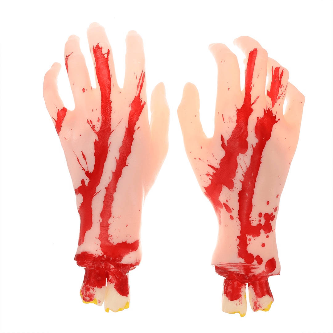 1 Pair of Hands/Feet Vinyl Halloween Horror Broken Hands Realistic Scene Decoration Props Tricky Toy - Trendha