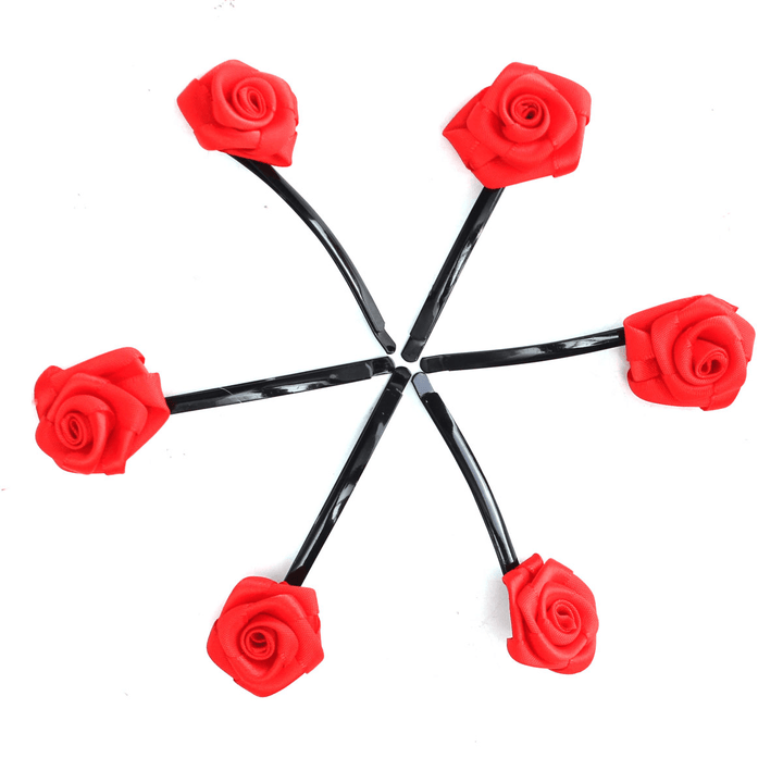 6Pcs Rose Flowers Hair Pins Grips Clips Accessories for Wedding Party - Trendha