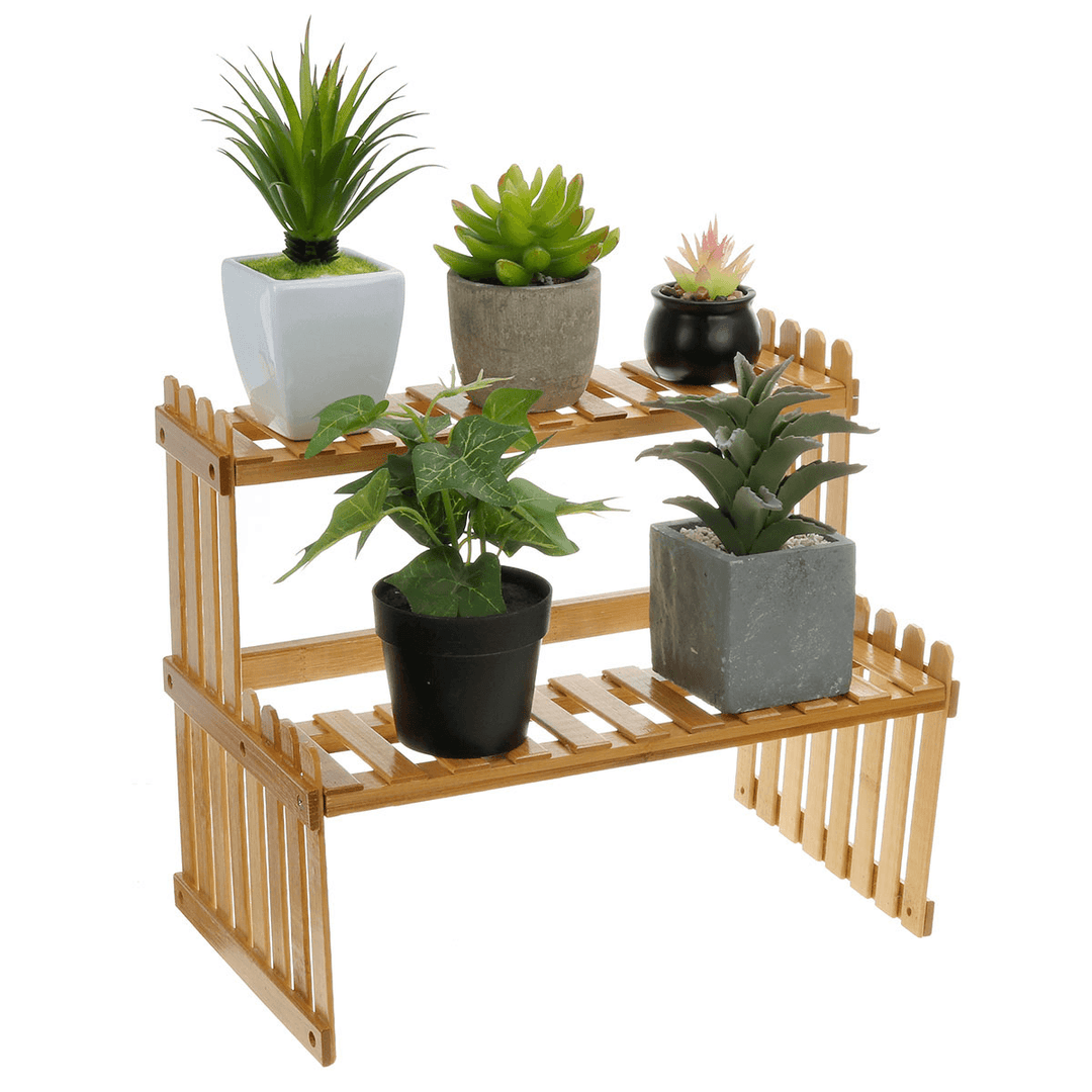 2 Tiers Succulent Plant Flower Bonsai Pot Shelf Display Storage Desk Rack Holder Mini Bookshelf - Trendha
