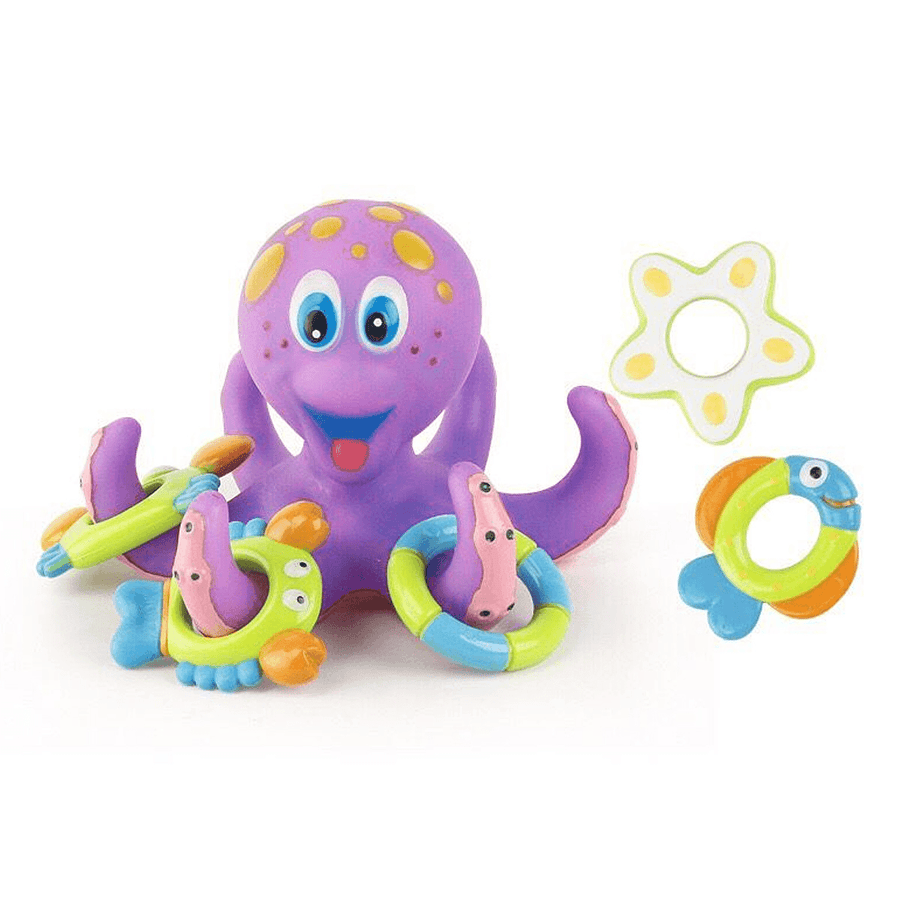 Octopus Floating Soft Rubber ABS Baby Bath Toys with 5 Marine Animal Rings Cast Circle for Kids Gift - Trendha
