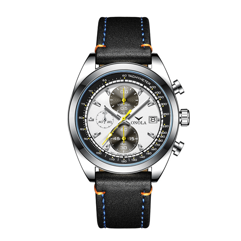 ONOLA ON6823 Fashion Stopwatch Calendar Display Men Watch Waterproof Leather Strap Quartz Watch - Trendha