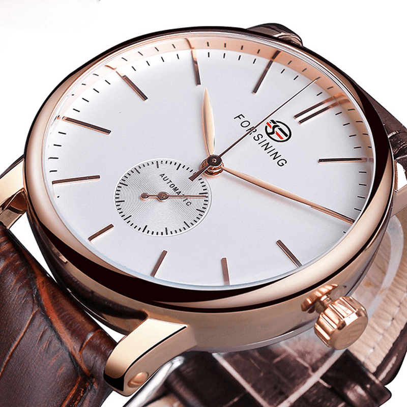 Forsining GMT1164 Fashion Men Ultra-Thin Analog Genuine Leather Strap Automatic Mechanical Watch - Trendha