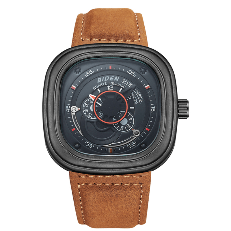 BIDEN 0035 Unique Design Creative Quartz Watch Genuine Leather Band Men Wrist Watch - Trendha