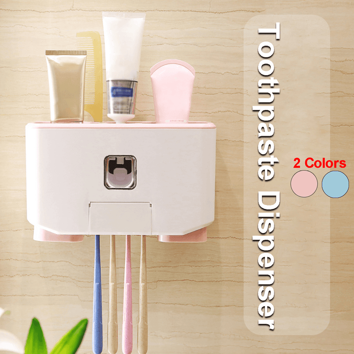Automatic Toothpaste Dispenser Toothbrush Cup Holder Bathroom Wall Mount Stand - Trendha