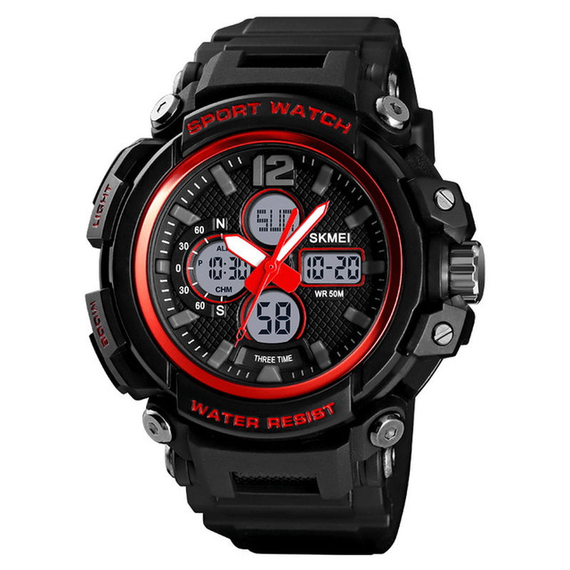 SKMEI 1498 Luminous 5ATM 3Time Multi-Function Outdoor Men Watch Dual Display Digital Watch - Trendha