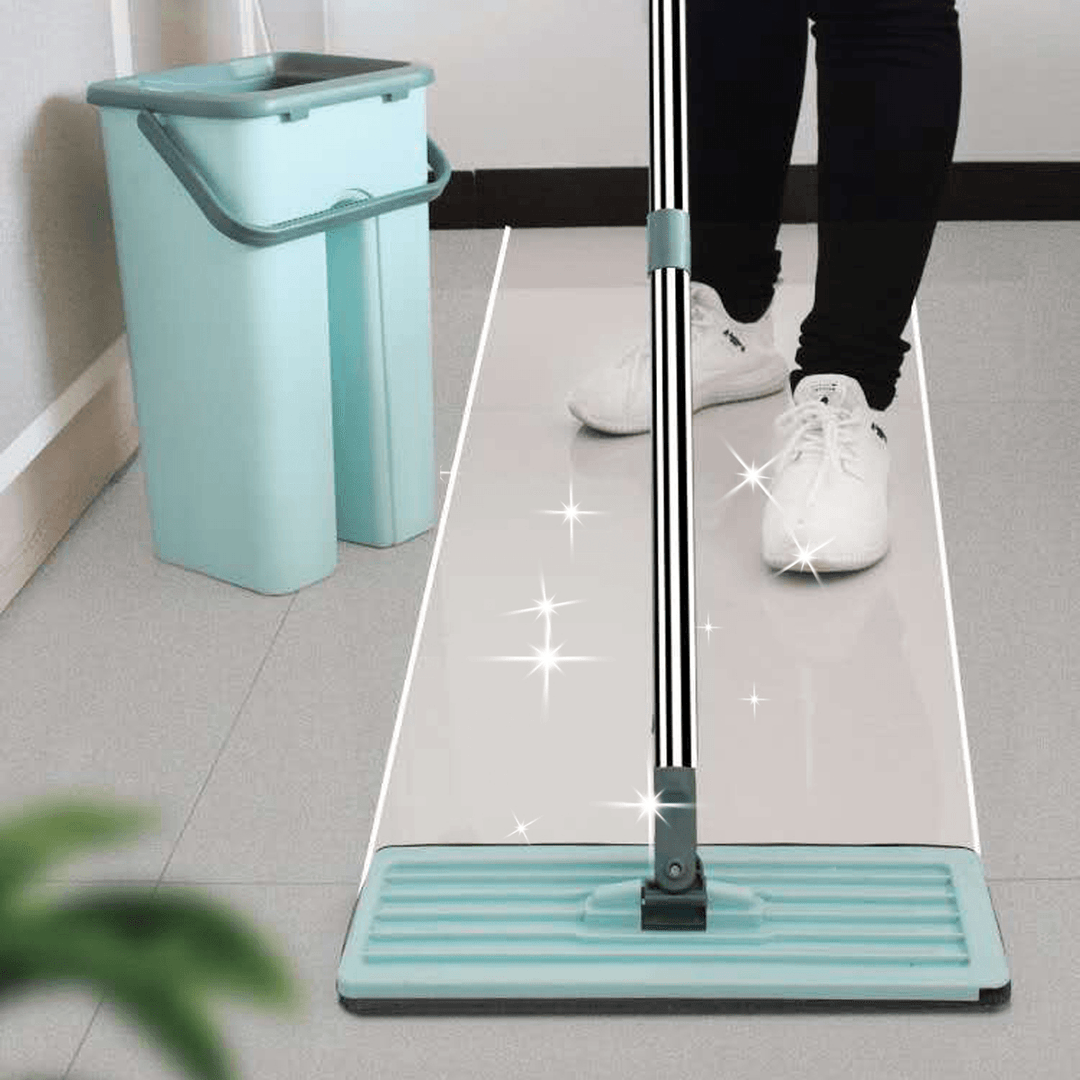 360° Flat Squeeze Microfiber Mop Bucket Home Floor Tiles Cleaning + 2/6 Pads - Trendha