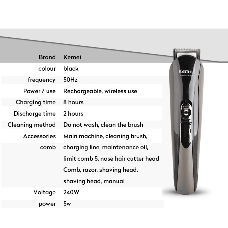 Kemei KM-600 6 in 1 Electric Hair Clipper Shaving Machine Beard Trimmer Cut Hair Trimmer Ear Nose and Facial Cleaning Tools - Trendha
