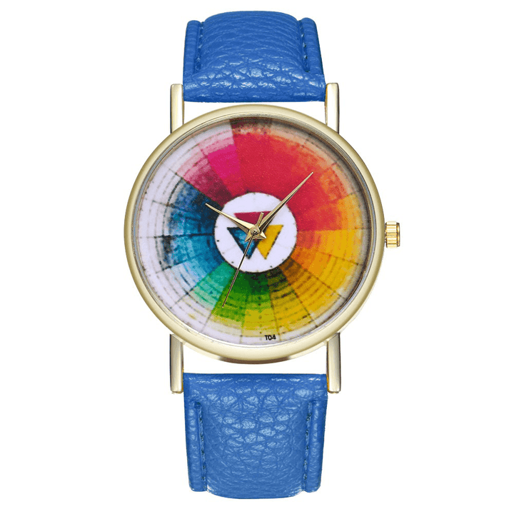Vintage Color Wheel Color Board Women Classic Style Leather Band Quartz Watch - Trendha