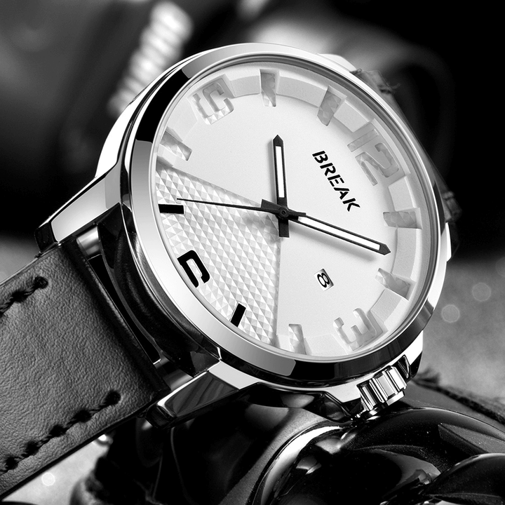 BREAK 3301 Casual Style Waterproof Men Wrist Watch Leather Strap Date Display Quartz Watch - Trendha