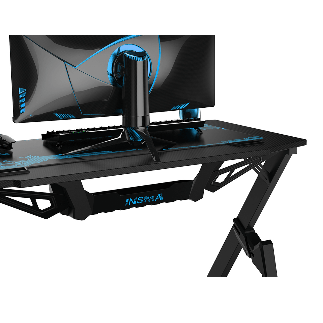 43.3" Gaming Computer Desk Black Gamer Table with Cable Management Box Cup Holder Headphone Hook & Mouse Pad for Home Office - Trendha