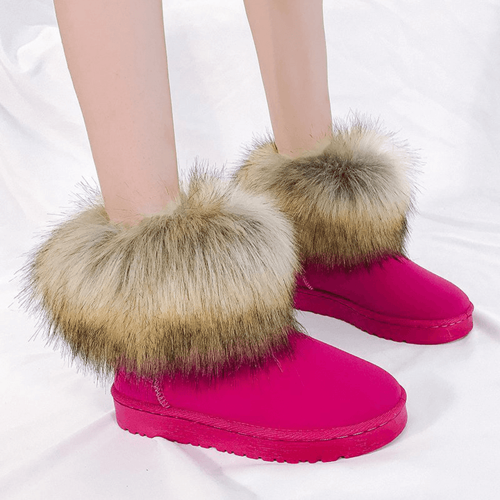 Women Casual Solid Color Suede Warm Plush Comfortable Flat Snow Boots - Trendha