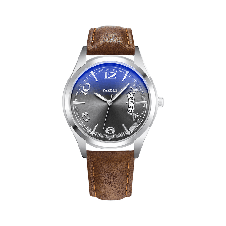 YAZOLE 515 Calendar Date Display Fashion Leather Strap Men Casual Dial Luminous Display Quartz Watch - Trendha
