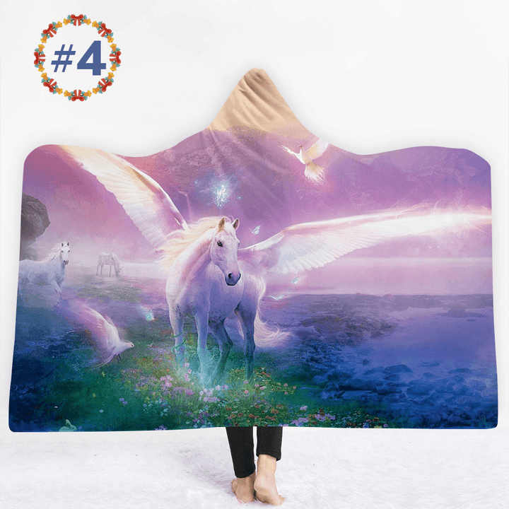 150*200Cm Winter 3D Unicorns Dream Horse Plush Wearable Hooded Blankets 2 Layer - Trendha