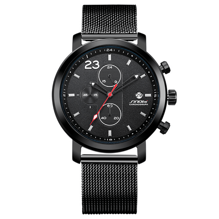 SINOBI 9765 Chronograph Casual Style Men Wrist Watch Mesh Steel Strap Quartz Watches - Trendha