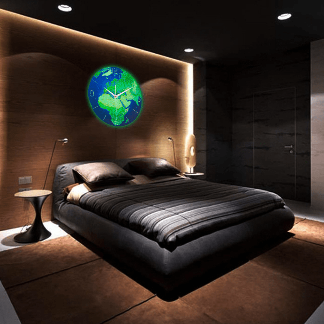 Retro Creative Wall Clock Luminous Earth Glow in the Dark Home Decor - Trendha