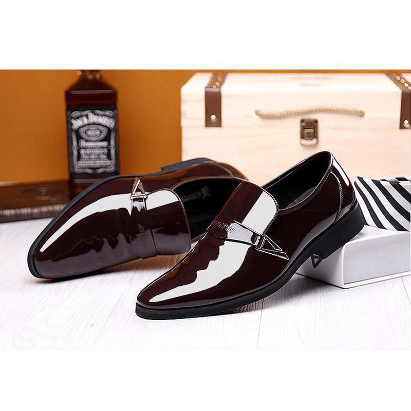 Men Patent Leather Metal Decoration Comfy Bussiness Formal Shoes - Trendha