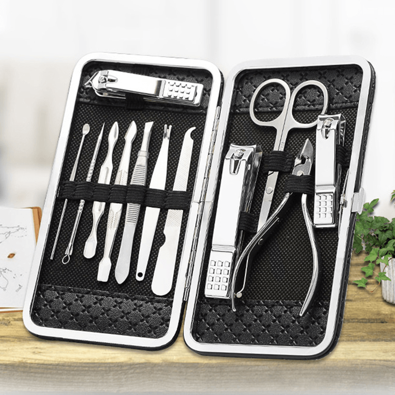 12Pcs Stainless Steel Nail Clippers Set Portable Exfoliating Manicure Pedicure Grooming Kit - Trendha