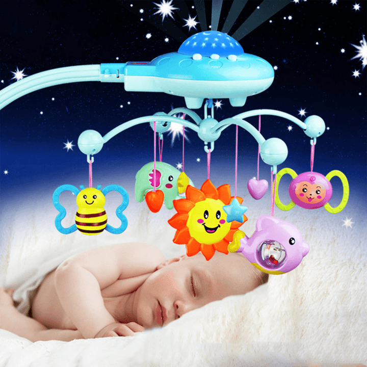 Crib Mobile Musical Bed Bell with Animal Rattles Projection Early Learning Toys 0-12 Months - Trendha