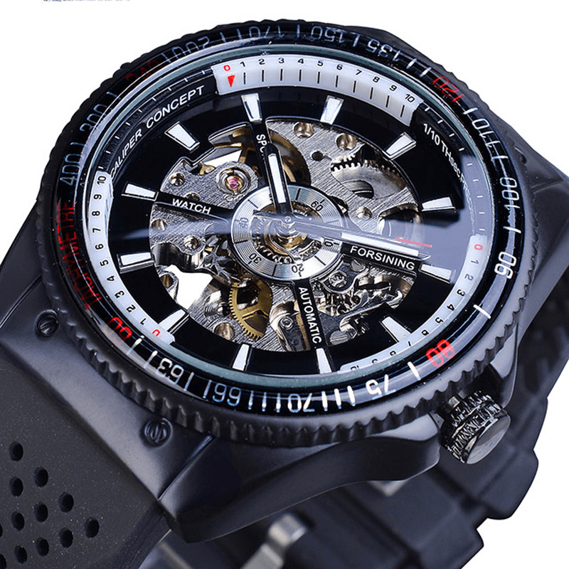 Forsining GMT963 Fashion Men Watch Silicone Band Automatic Casual Mechanical Watch - Trendha