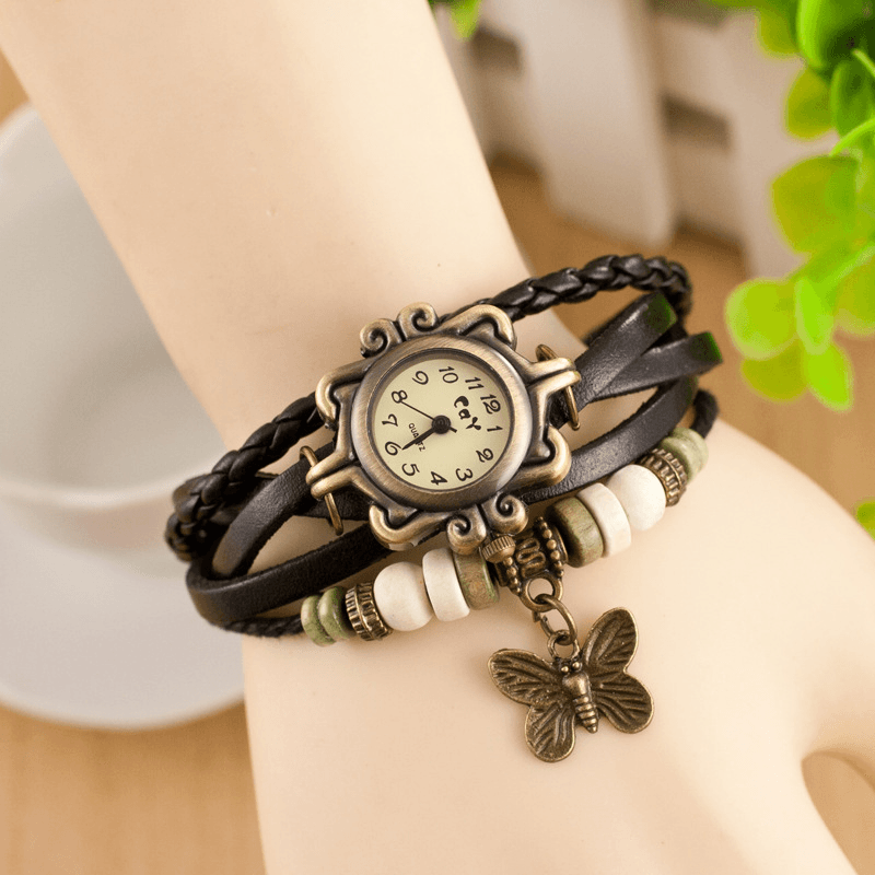 Deffrun Retro Style Multilayer Women Bracelet Watch Butterfly Pendant Quartz Watches - Trendha
