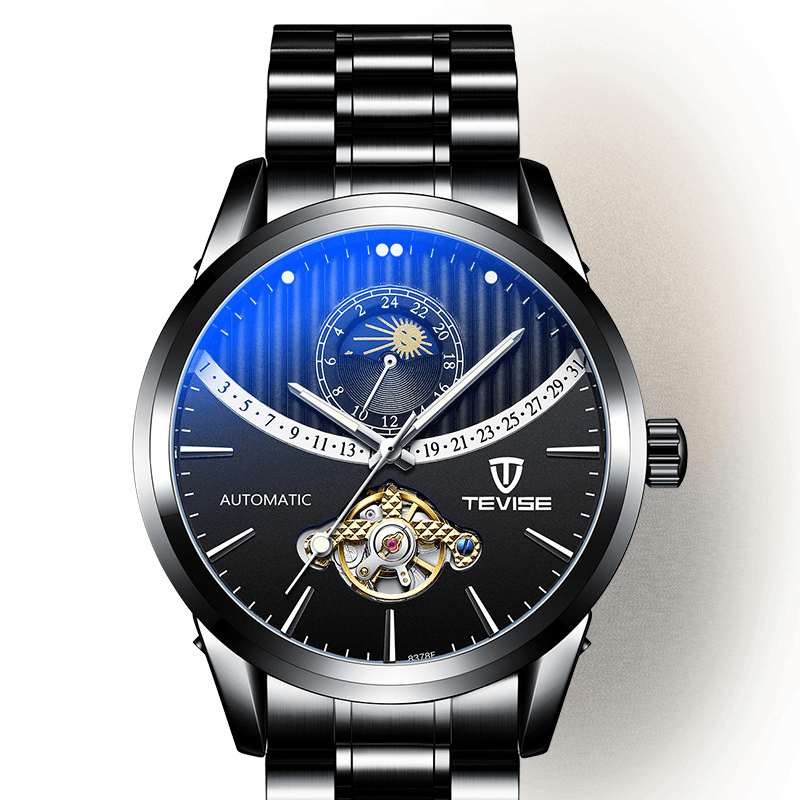 TEVISE 8378F Skeleton Date Display Automatic Mechanical Watch Full Steel Men Wrist Watch - Trendha