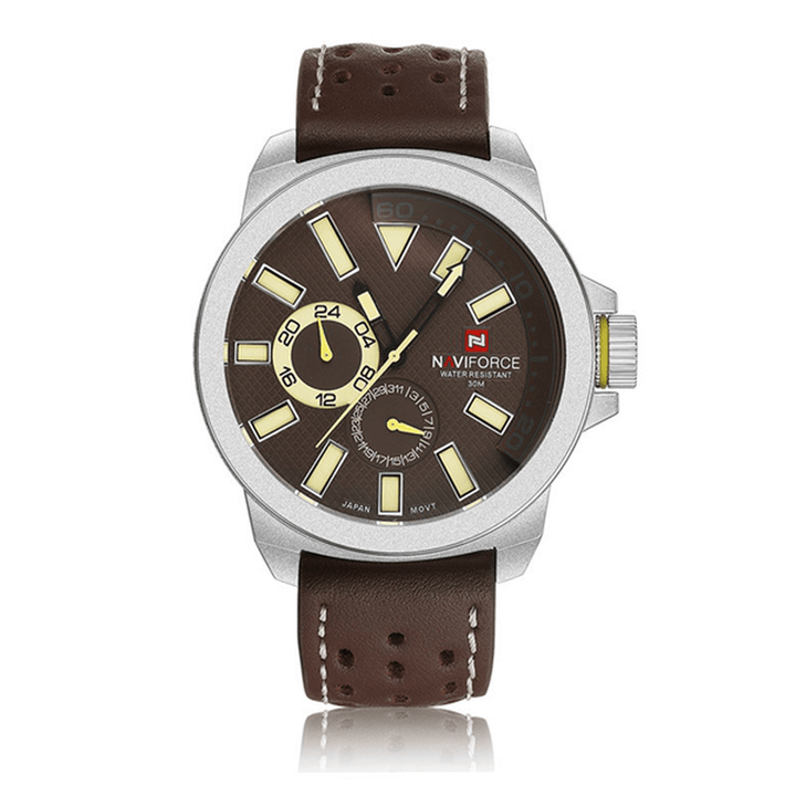 Naviforce NF9064 Luxury Men Military Wristwatch Waterproof Sport Leather Quartz Watch - Trendha