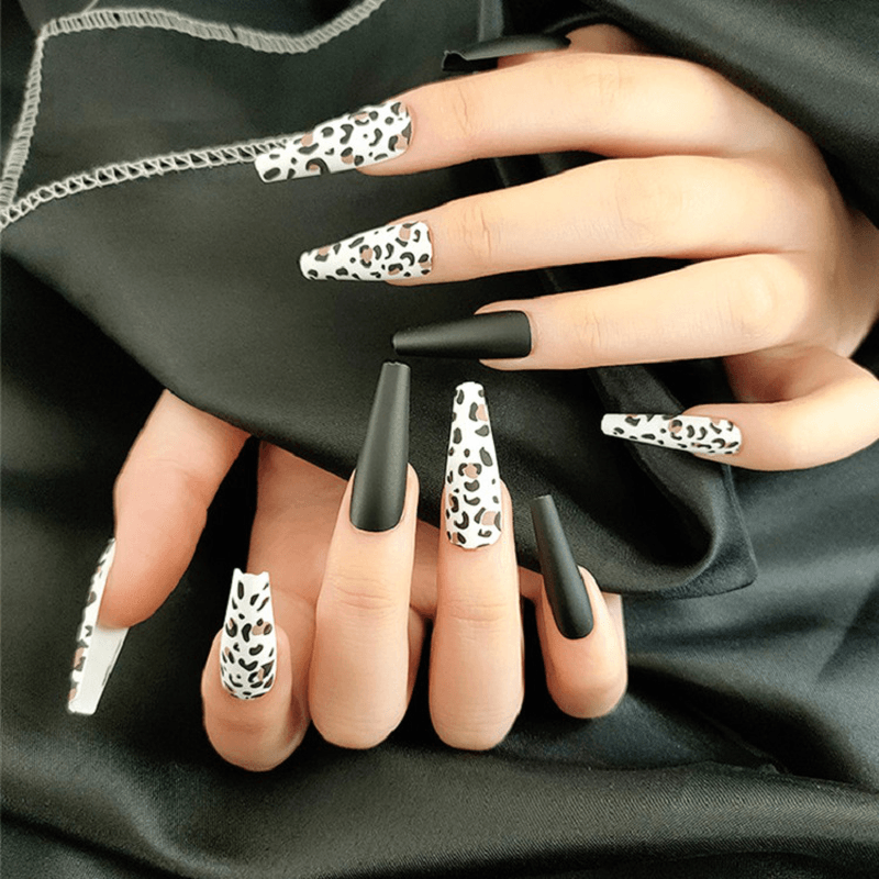 24 Pcs/Set Extra Long Ballerina False Nails Fluorescent Leopard Print Women Full Cover Nails - Trendha