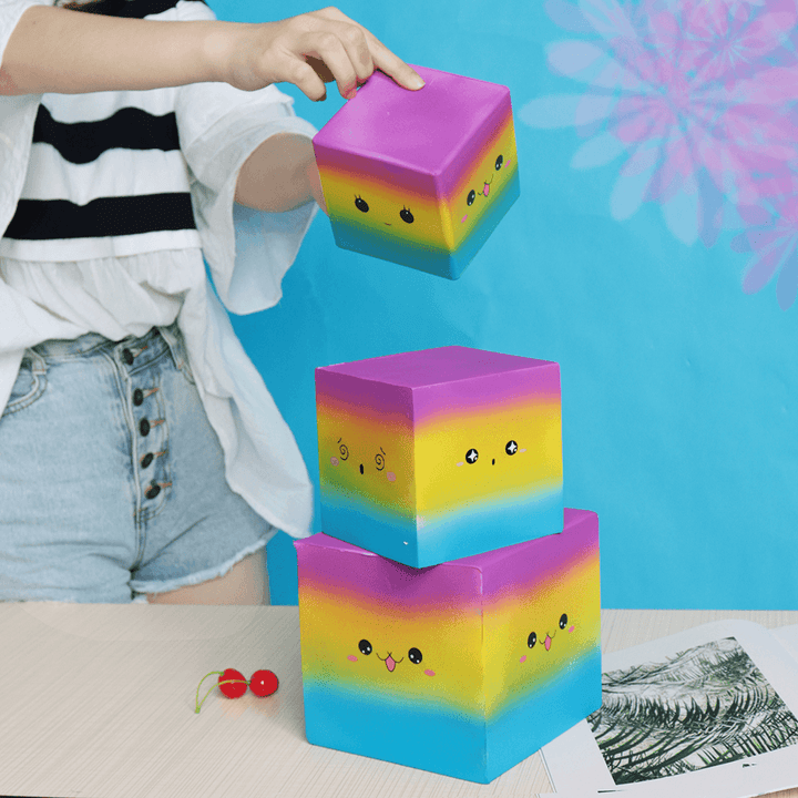 Huge Squishy Square Cake Rainbow Colour Kawaii Cute Soft Solw Rising Toy Cartoon Gift Collection - Trendha