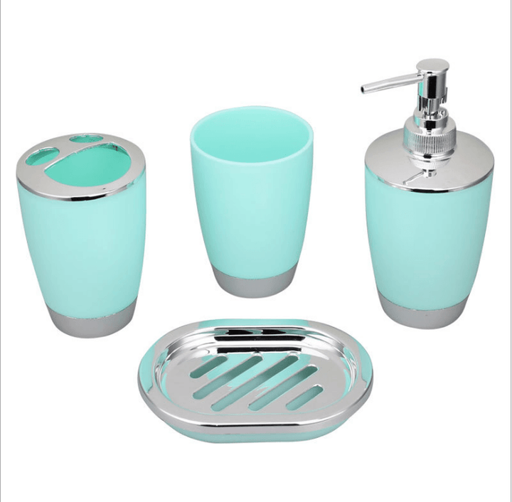 4Pcs Portable Bathroom Toothbrush Holder Plastic Lotion Bottle Mouth Cup Soap Dish Bath Supplies Set - Trendha