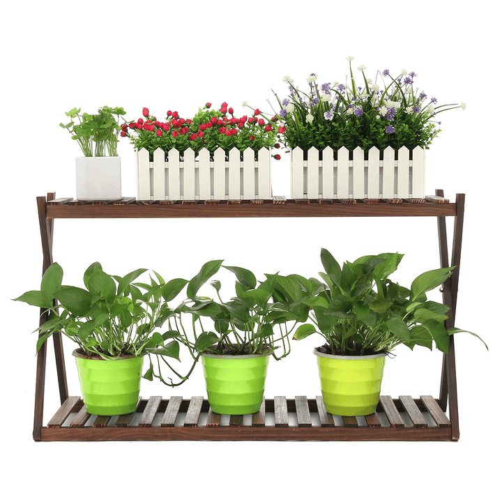 2 Layers Plant Stand Flower Pot Shelves Indoor Outdoor Garden Home Office Planter Shelf Storage Rack - Trendha