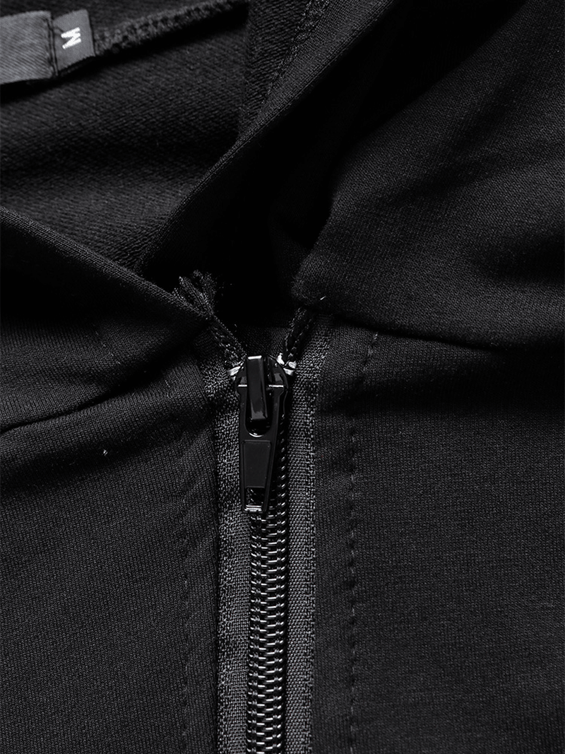 Mens Black Design Zipper Side Pocket Long Sleeve Cotton Hooded Cardigans - Trendha