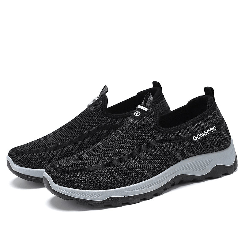 Men Sport Knitted Fabric Breathable Walking Shoes Soft Slip on Casual Sneakers - Trendha