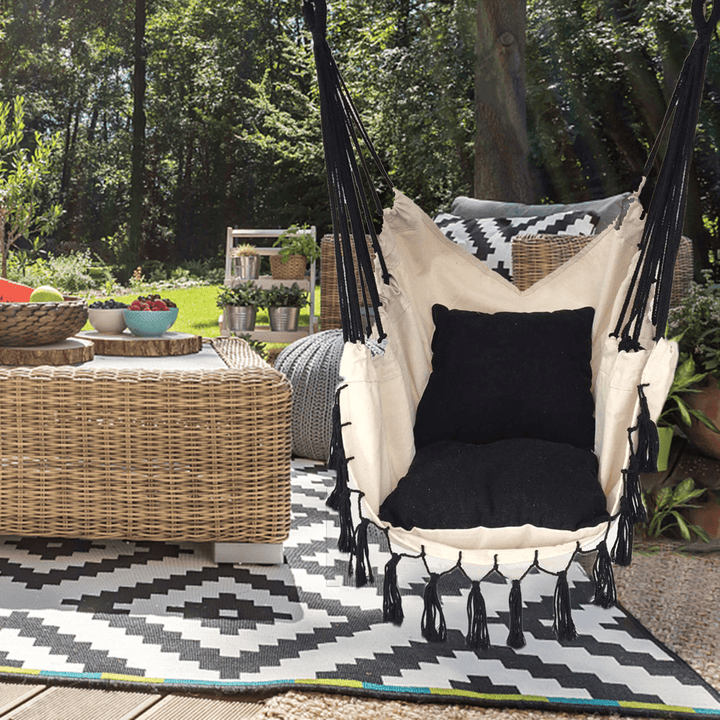 Tassel Hammock Chair with Rod Outdoor Indoor Dormitory Bedroom Yard Travel Camping for Child Adult Swinging Hanging Single Safety Chair Hammock - Trendha