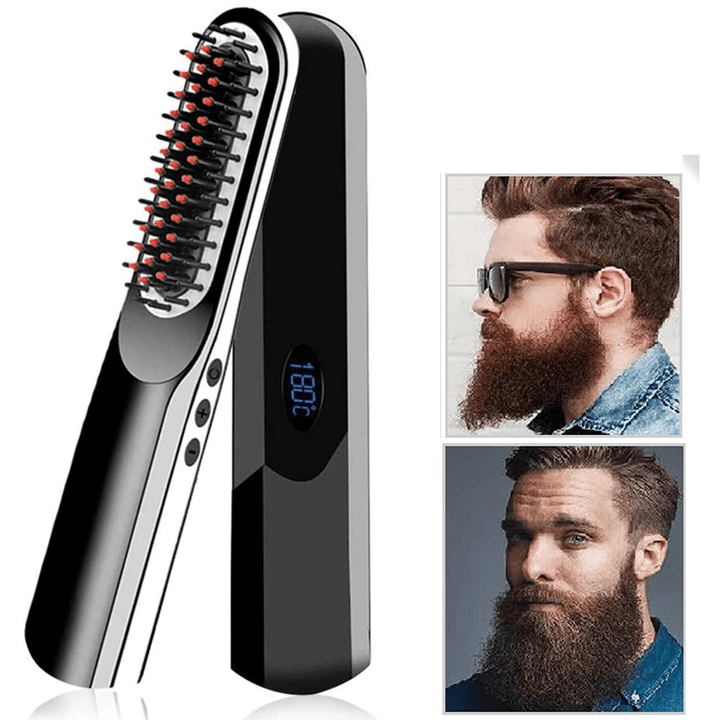 Multi-Functional Straight Hair Comb Cordless USB Charging Hair Straightening Brush LCD Wireless Men Beard Straightener Hair Style Comb - Trendha