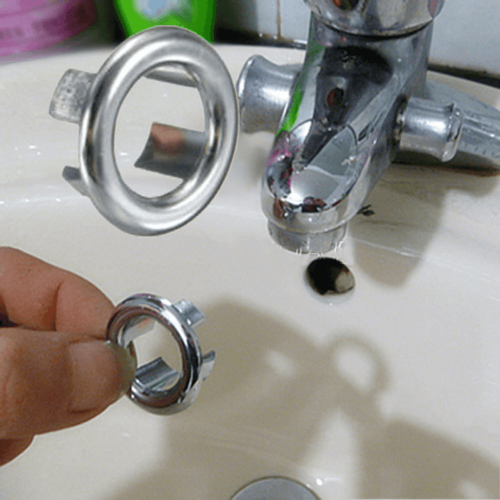 Sink round Overflow Spare Cover Tidy Chrome Trim Bathroom Ceramic Basin Overflow Ring - Trendha