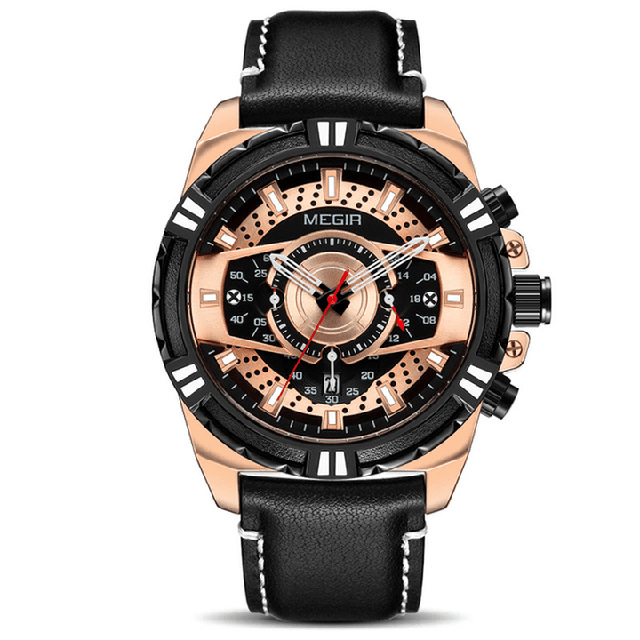 MEGIR 2118 Sports Style Complete Calendar Chronograph Waterproof Leather Quartz Watch Men Wristwatch - Trendha