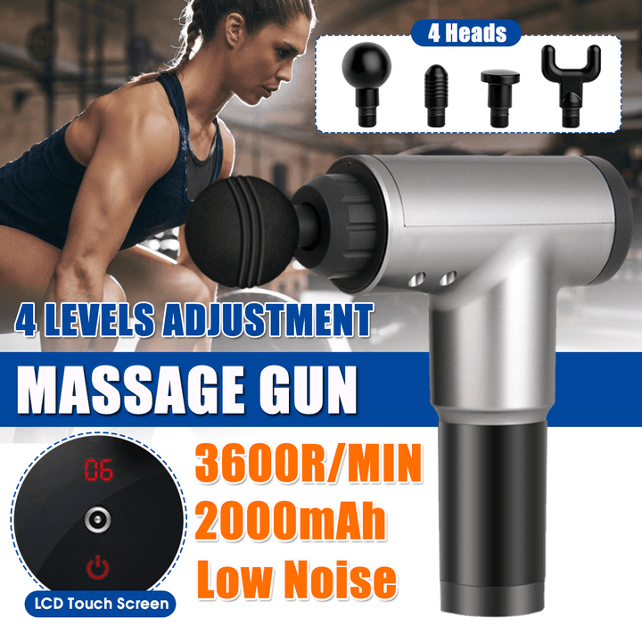 24W 7.4V 3600Rpm 2000Mah LCD Percussion Massager Muscle Relief 4 Speed Sport Fitness Electric Massager W/ 4 Heads - Trendha