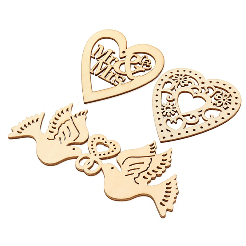 10Pcs Wooden Laser Cut Heart Shapes Craft Embellishments Decoration Wedding Favors - Trendha