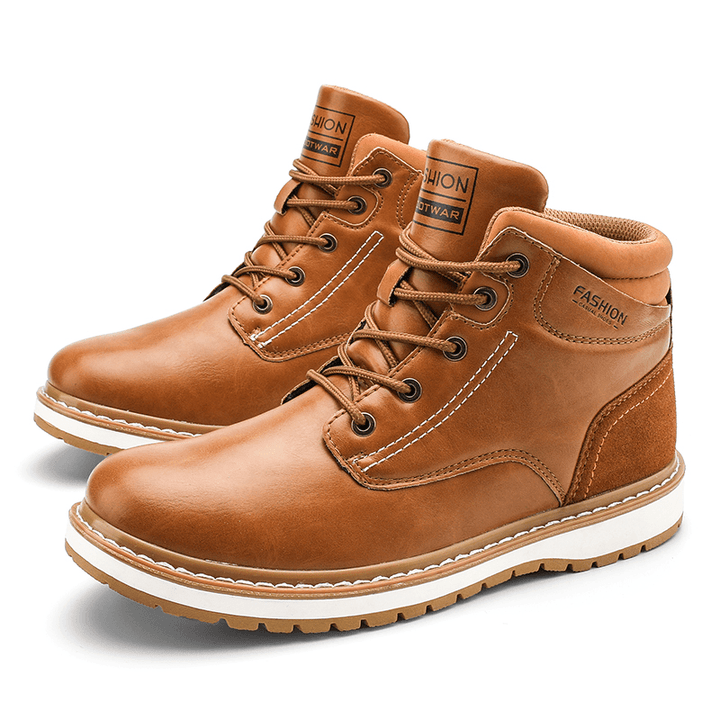 Men Outdoor Microfiber Leather Waterproof Comfy Lace-Up Tooling Boots - Trendha
