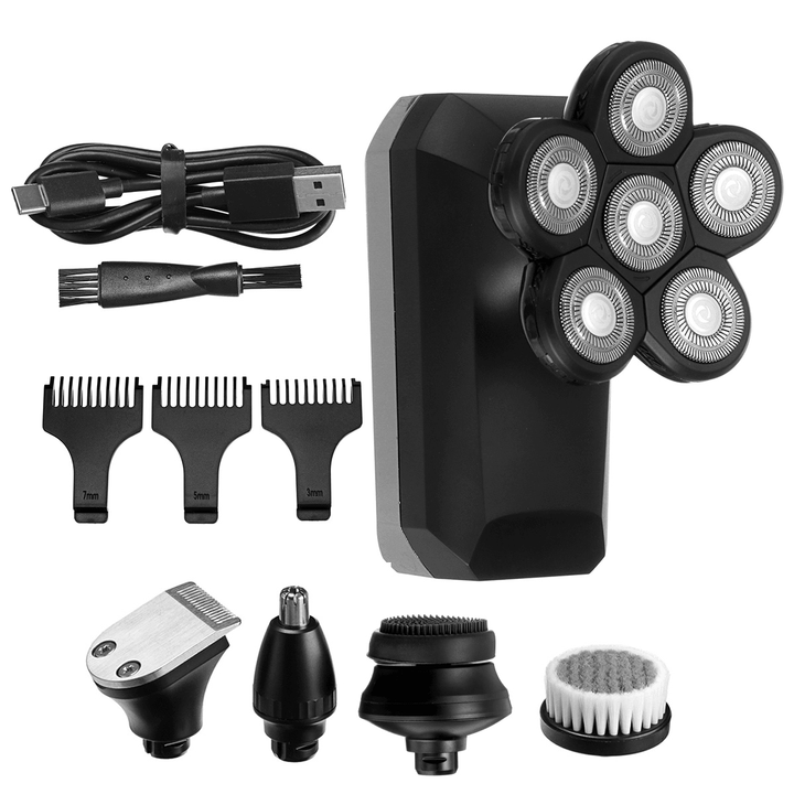 6 in 1 6D Rotary Electric Shaver LED Display Men IPX7 Waterproof Nose Hair Trimmer Facial Cleaning Brush W/ 3Pcs Limit Combs - Trendha