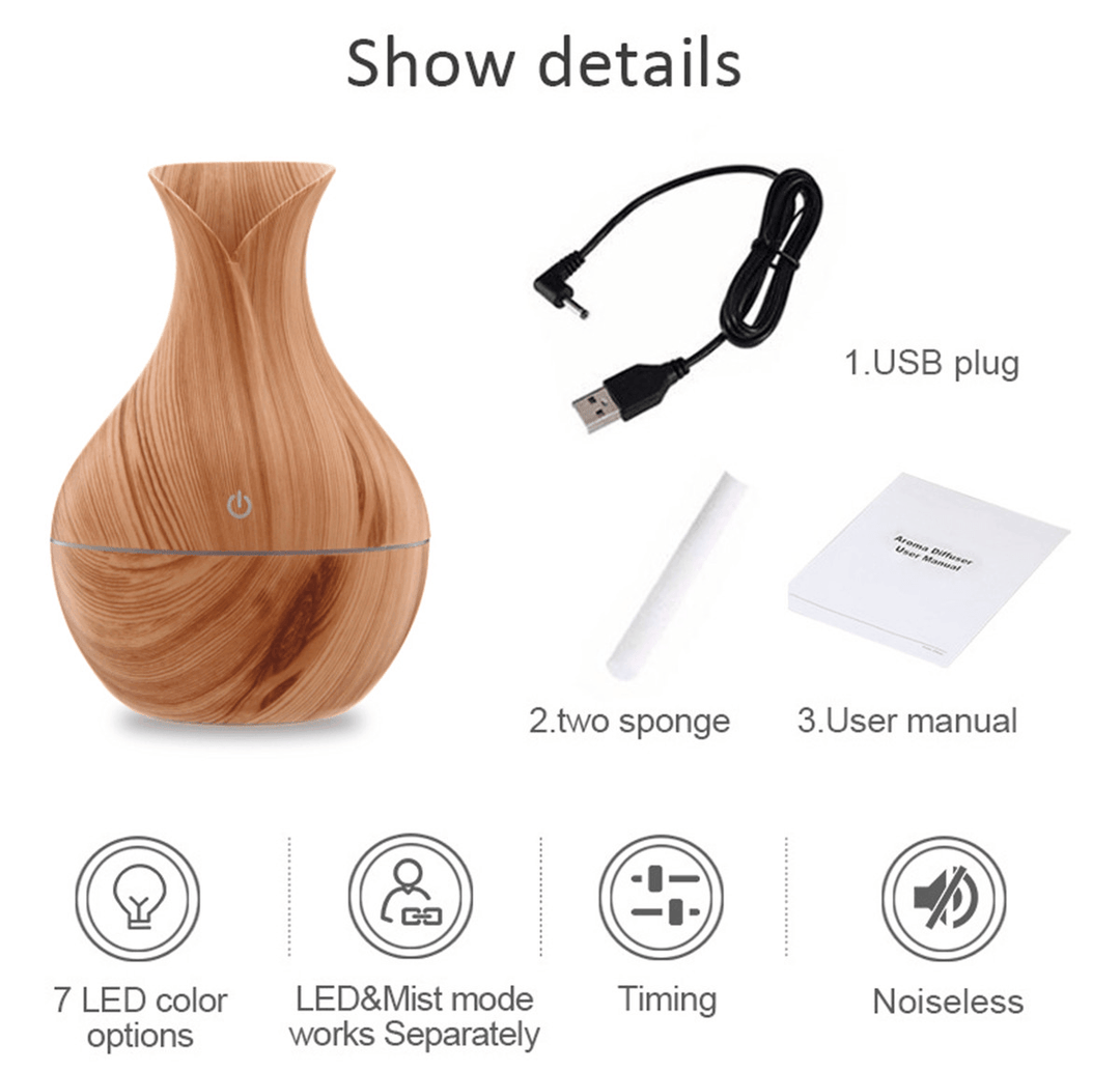 130Ml Electric Ultrasonic Air Mist Humidifier Purifier Aroma Diffuser 7 Colors LED USB Charging for Home Car Office - Trendha