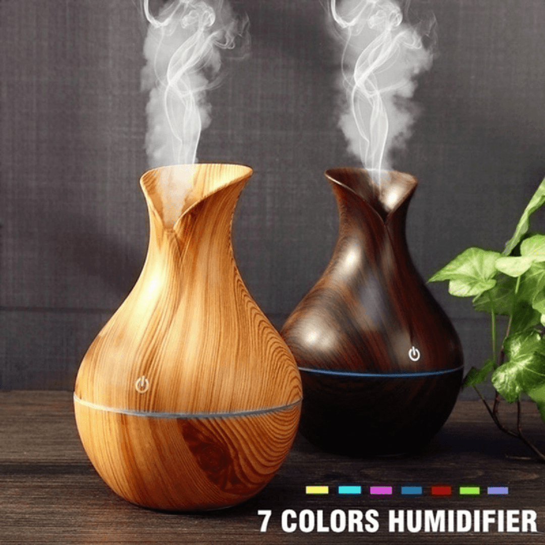 130ML Aroma Air Humidifier Wood Grain with LED Lights Essential Oil Diffuser Aromatherapy Electric Mist Maker for Home - Trendha