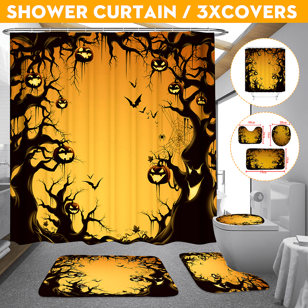 Halloween Series Decorative Toys Bathroom Toilet Cover+Non-Slip Pedestal Rug+Bath Mat / Waterproof Shower Curtain Halloween Style - Trendha