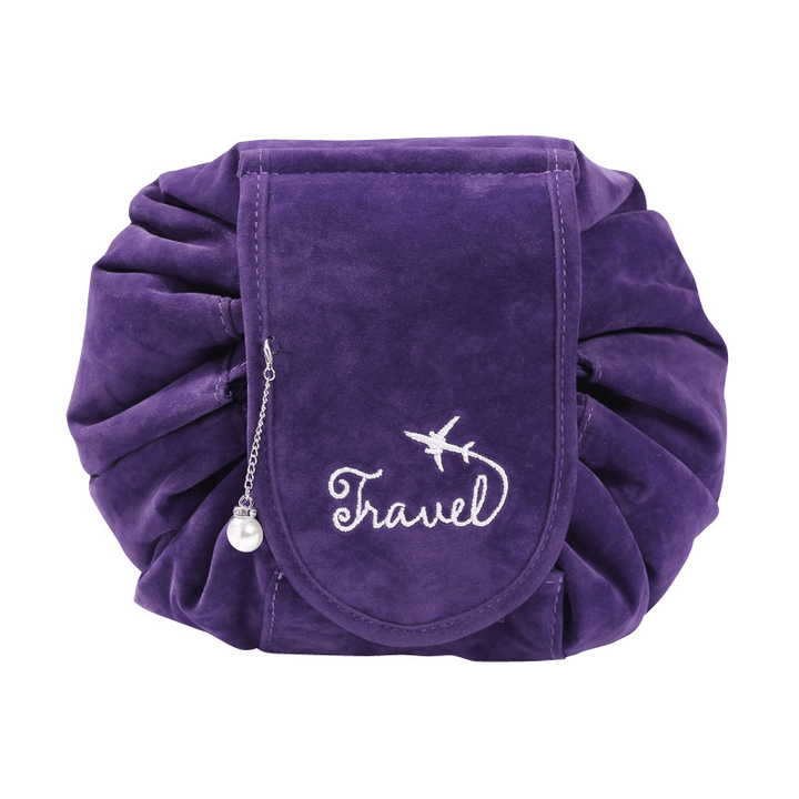 Lazy Big Capacity Cosmetic Bag Flannel Drawstring Travel Makeup Storage Bag - Trendha