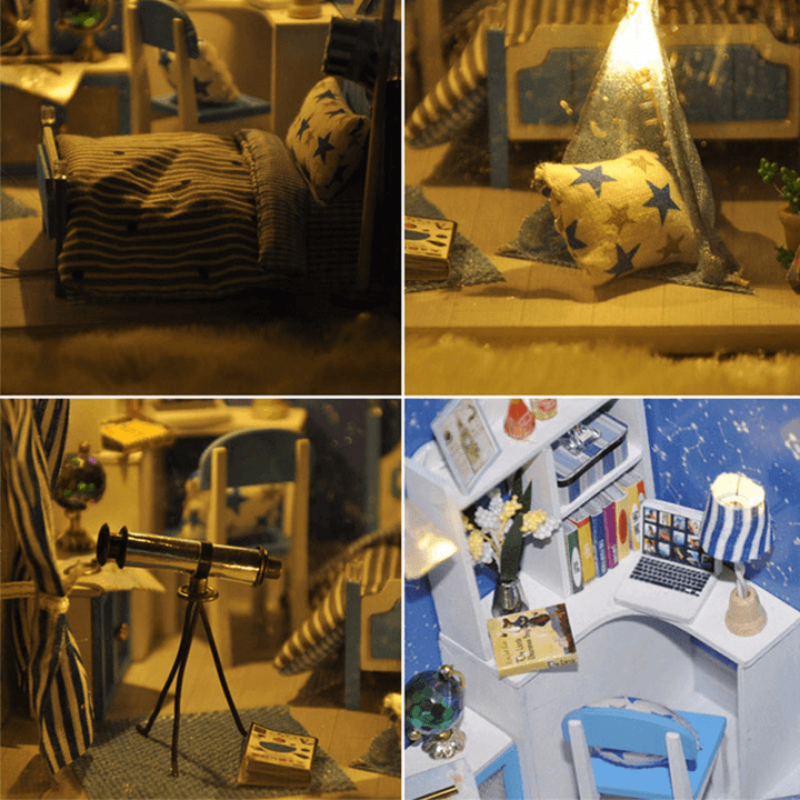 Wooden DIY Handmade Assembly Doll House with LED Lighs Dust Cover for Kids Gift Collection Home Display - Trendha
