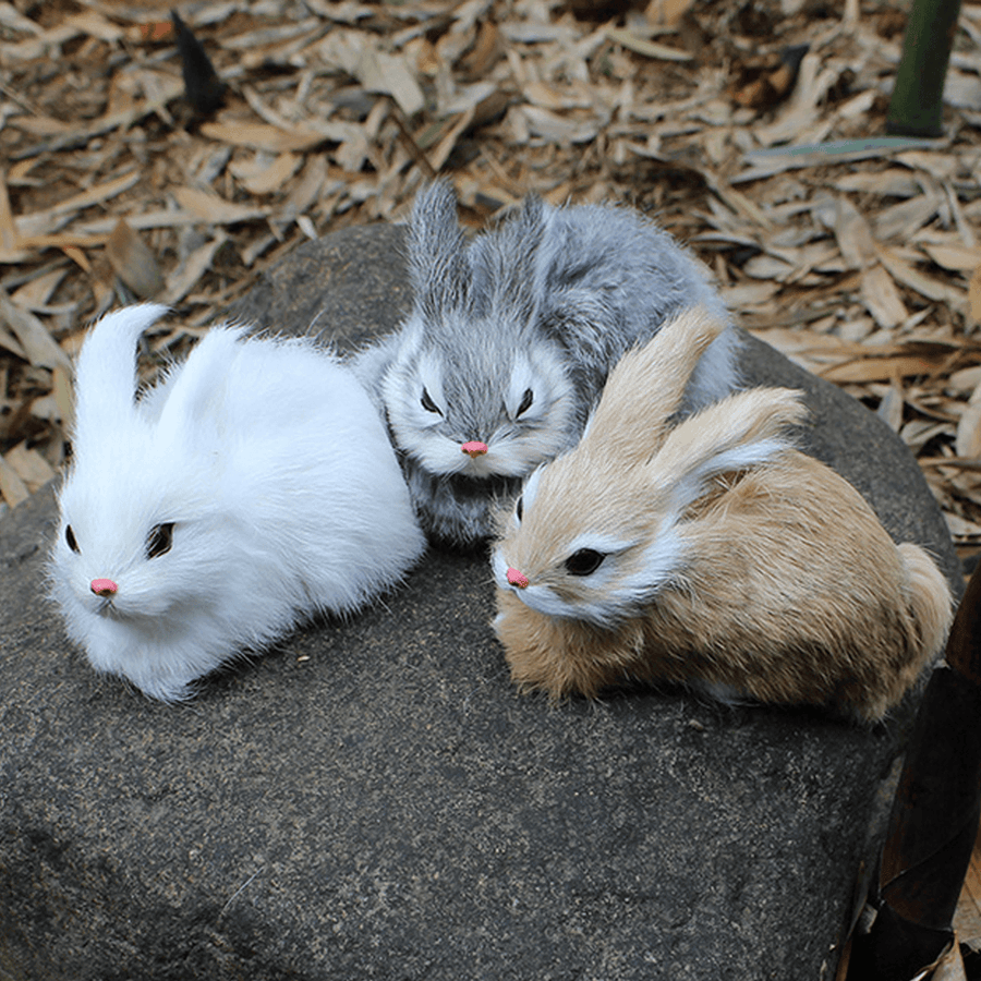 15Cm Mini Realistic Cute White Plush Rabbits Fur Lifelike Animal Furry Easter Bunny Stuffed Plush Toy - Trendha